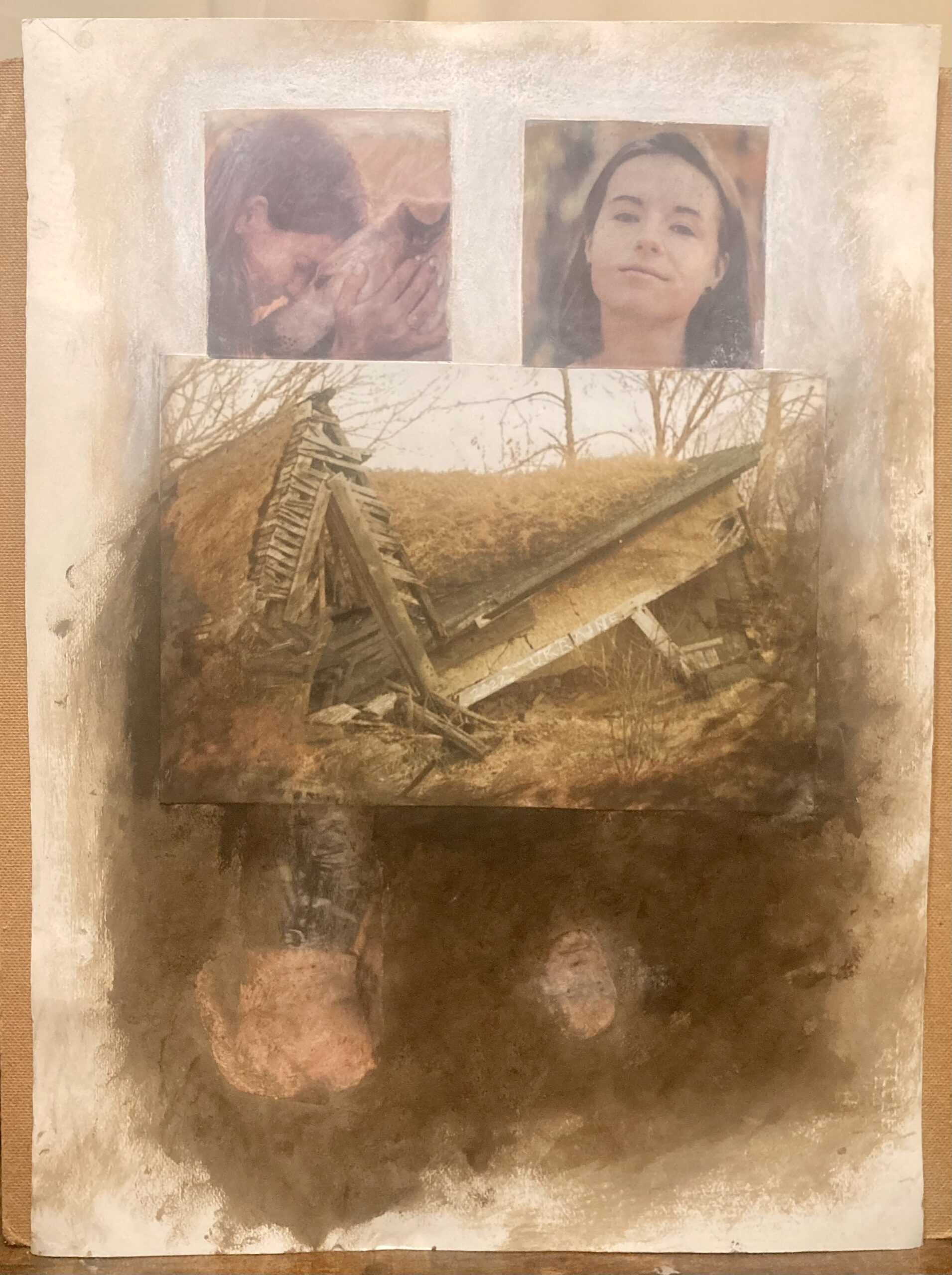 R.I.P. Anastsiia Yalanskaya Buried Woodshed 1970 Ukraine 2022 30' by 20' Mixed Media on Paper 2022